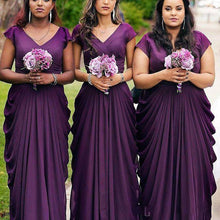 Load image into Gallery viewer, Plus Size Dark Purple Bridesmaid Dresses Cap Sleeves V Neck Ruffles Evening vestidos 2019 Wedding Party Gowns Custom Made