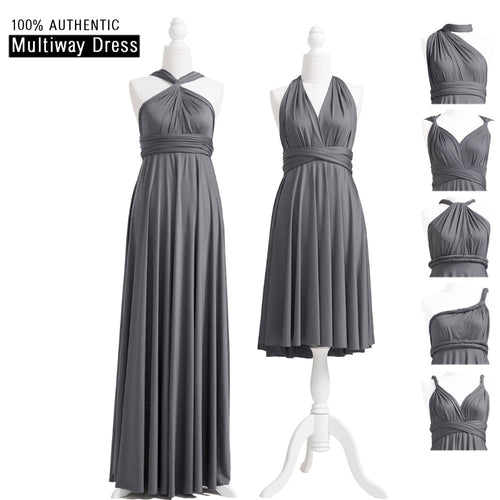 Charcoal Grey Bridesmaid Dress Multiway Long Dress Infinity Maxi Dress Convertible Floor Length Dress With Halter Style